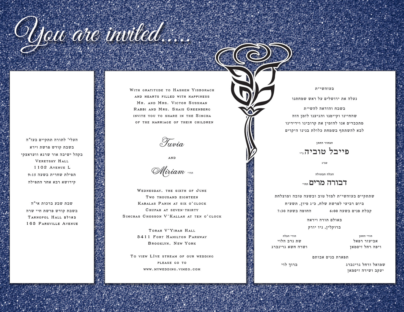 Jewish Hebrew English Wedding Invitations - Classic Navy